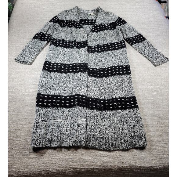 Two by Vince Camuto Chunky Knit Long Cardigan Sweater Black White Wool Blend L - Picture 3 of 16